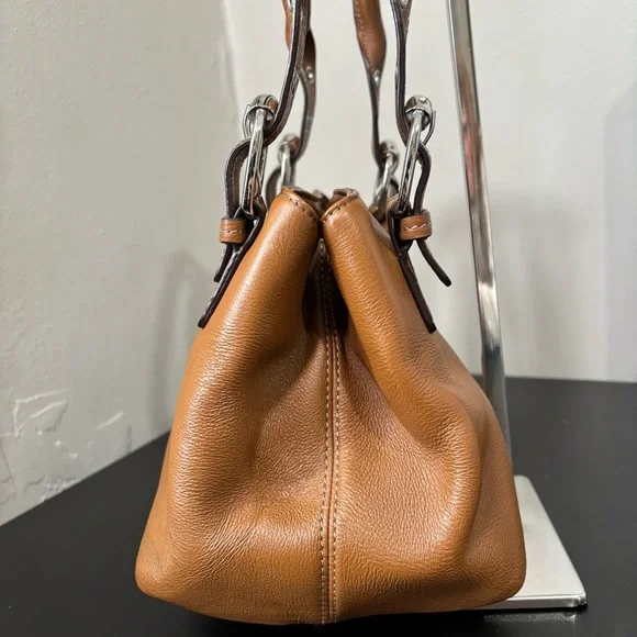 Tignanello Brown Leather Top Handle Satchel Purse Silver Hardware - Picture 5 of 11